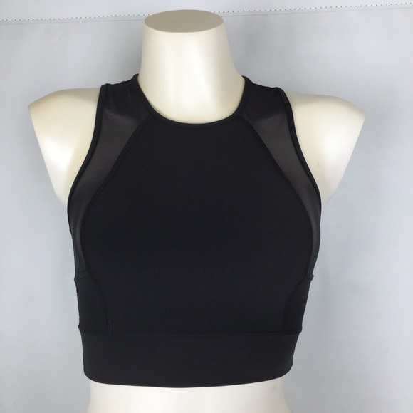 lululemon athletica Tops - Lululemon Cropped Workout Tank Top Black Sheer Mesh Panels Athletic Racerback